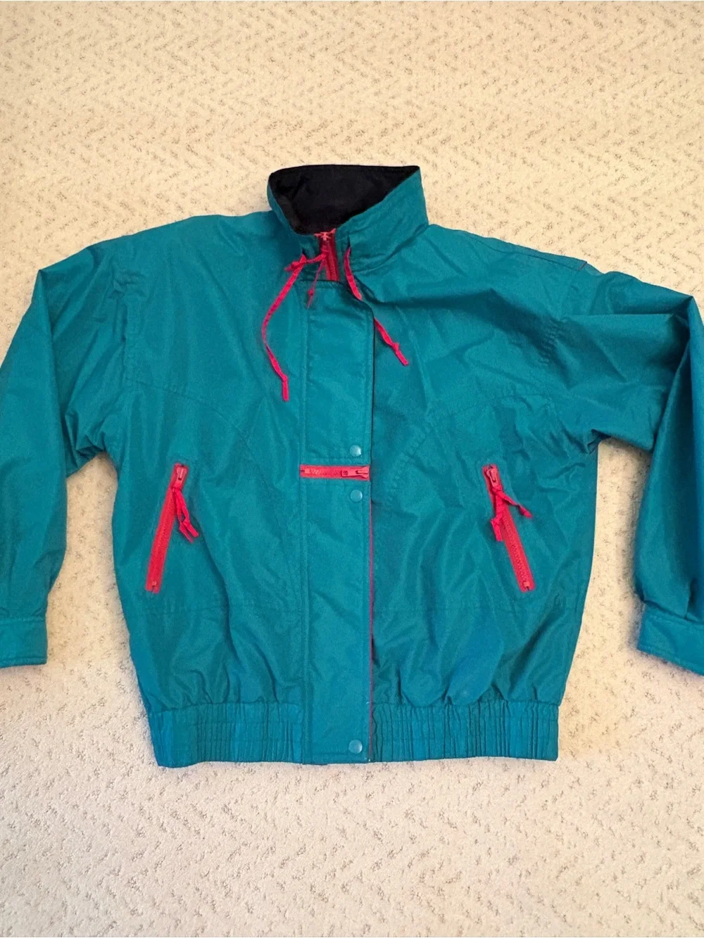 Vintage 90s Snow Ski Jacket With Fleece Jacket Lining Size Medium Teal Pink